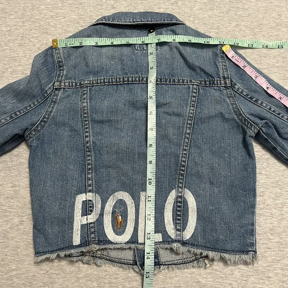 Polo Ralph Lauren‎ Denim Crop Jacket Girls 6X/6 Spellout Small Pony Trucker